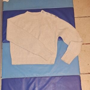 Beige Ribbed Sweater with Button Detail